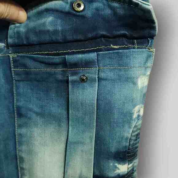 Smoke Rise Jeans Mens 38x34 Slim Straight Cargo Moto Ripped Acid Wash Distressed - Picture 7 of 9